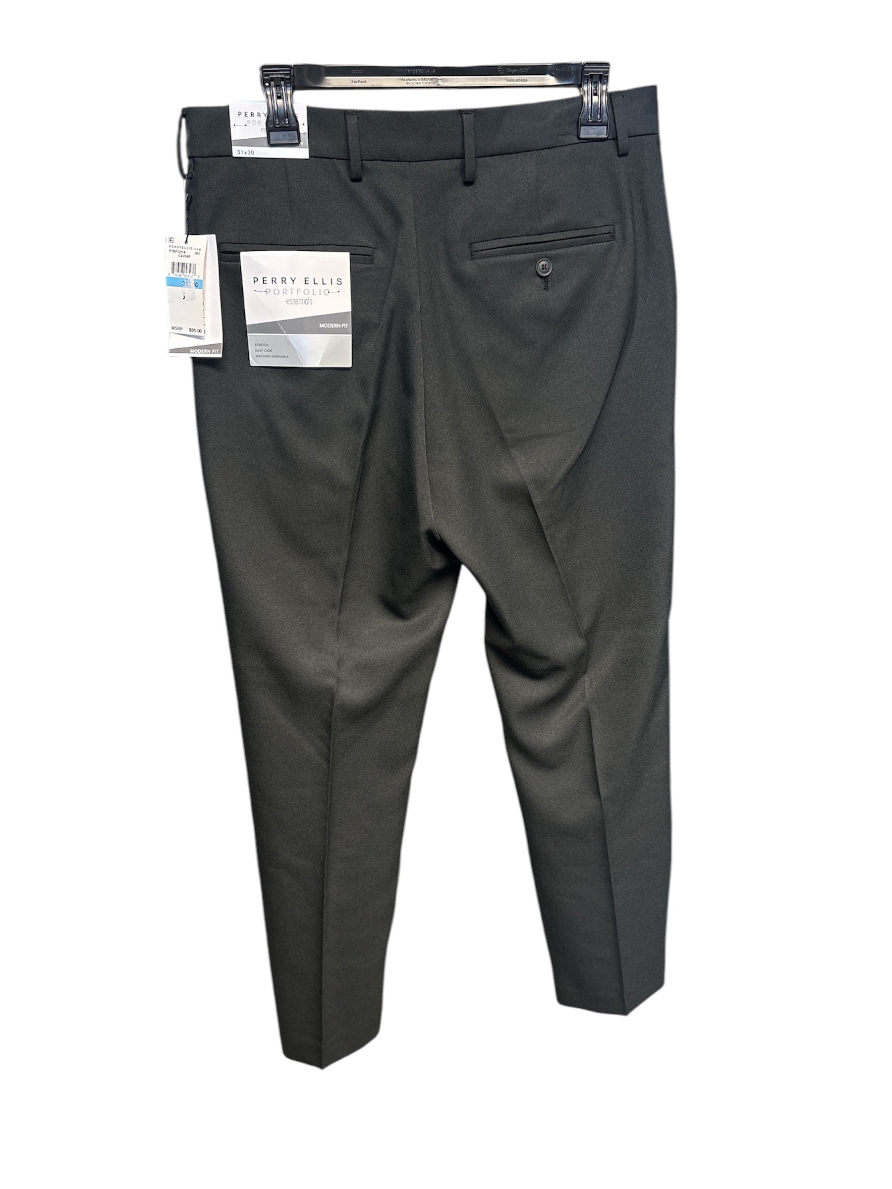 Perry Ellis Mens Modern fit Dress Pants 30 / 32 Black Solid Stretch