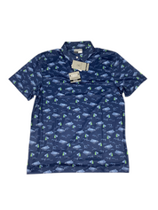 PGA TOUR Mens Athletic fit Short Sleeve Polo Shirt Large Blue Beach Pattern