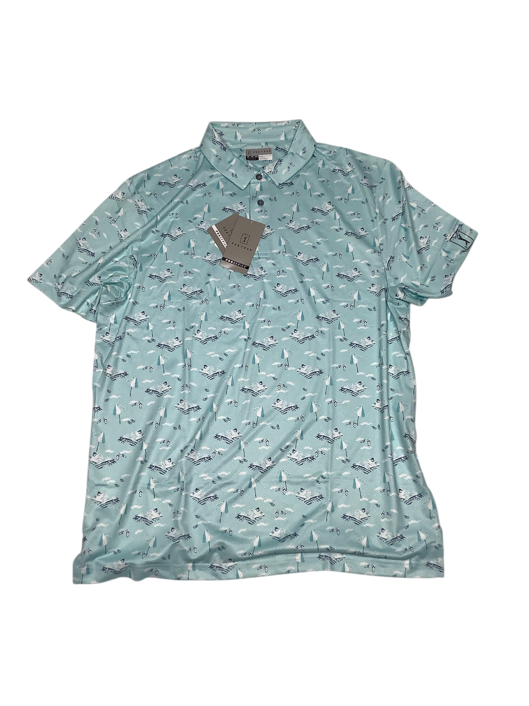 Pga Tour Mens Regular fit Short Sleeve Polo Shirt Large Blue Beach