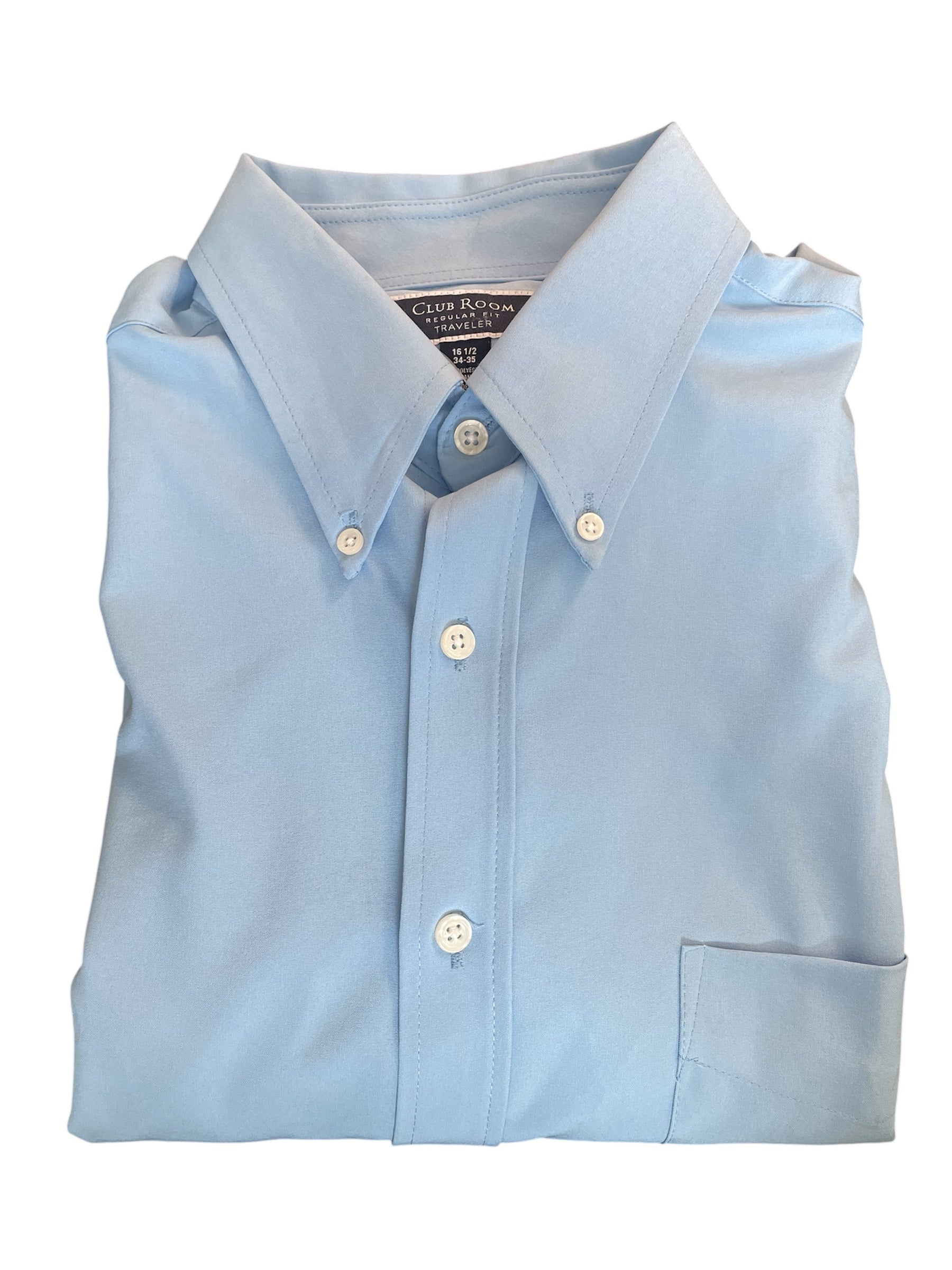 Club Room Mens Regular fit Dress Shirt Large 16.5 in 34-35 Blue Solid