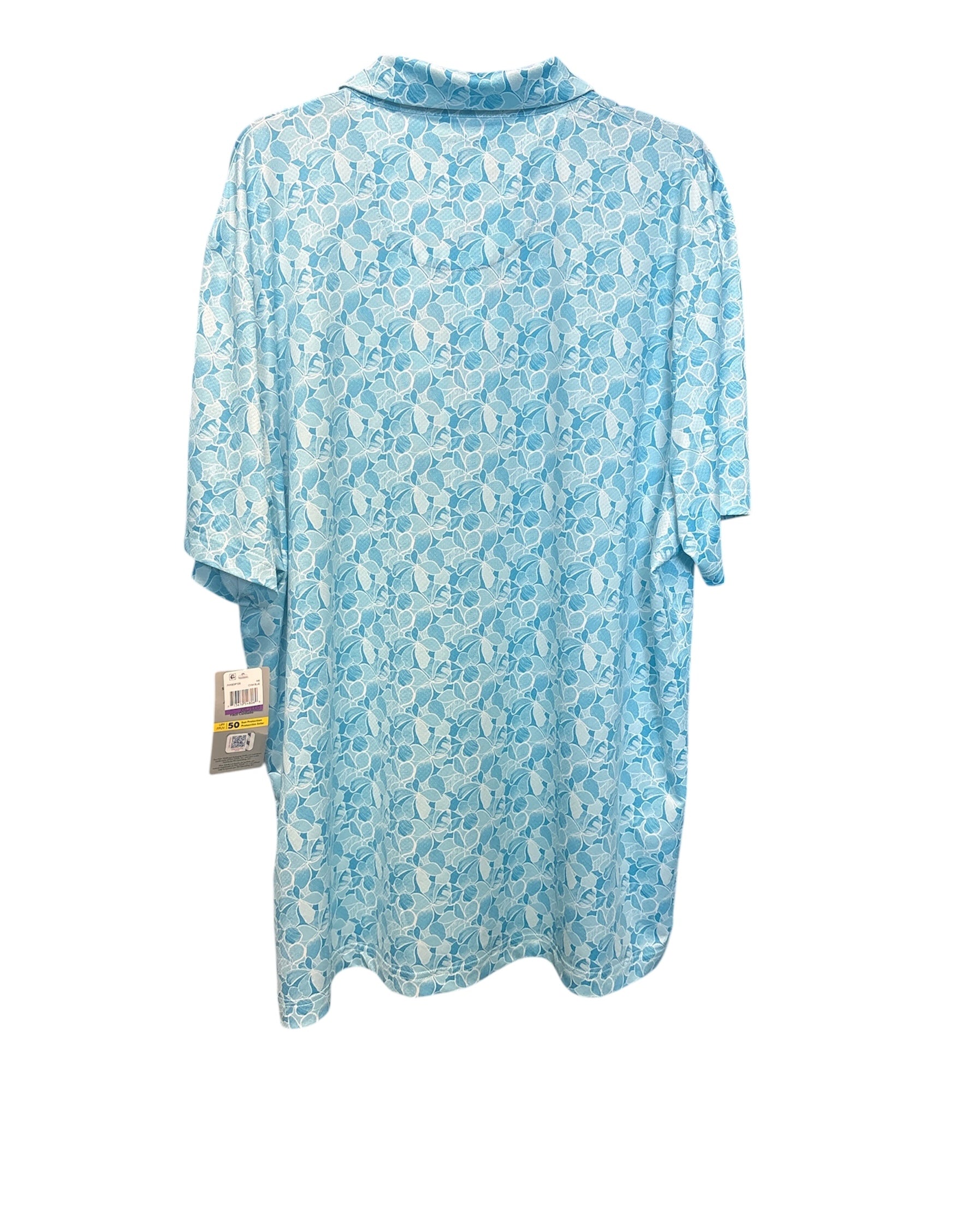 Pga Tour Mens Athletic fit Short Sleeve Polo Shirt Small Blue Floral Stretch