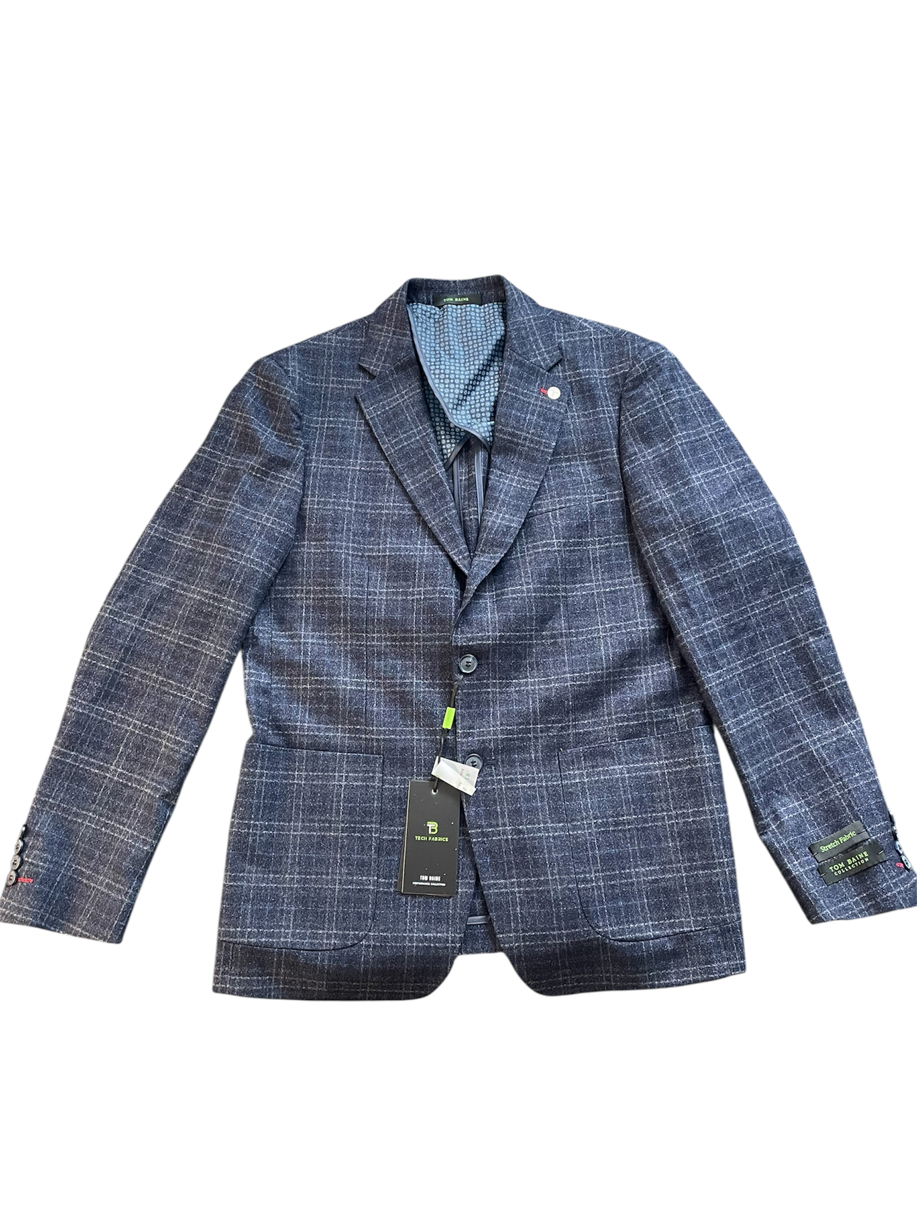 Tom Baine Mens Classic fit Sport Coat Blazer 44 XL Blue Plaid