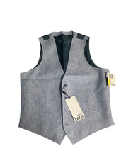 Bar III Mens Slim fit Button-Up Suit Vest Medium Light Blue Linen Linen