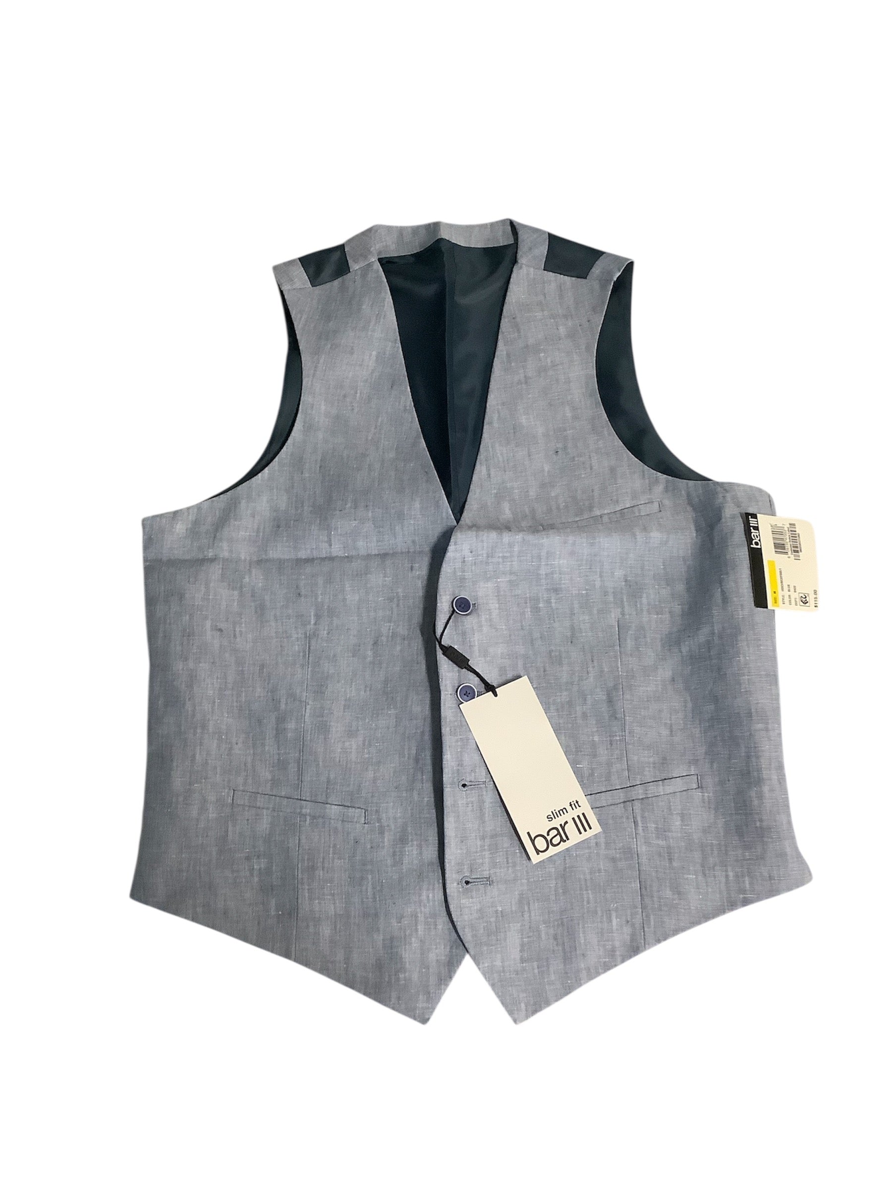 Bar III Mens Slim fit Button-Up Suit Vest Medium Light Blue Linen Linen