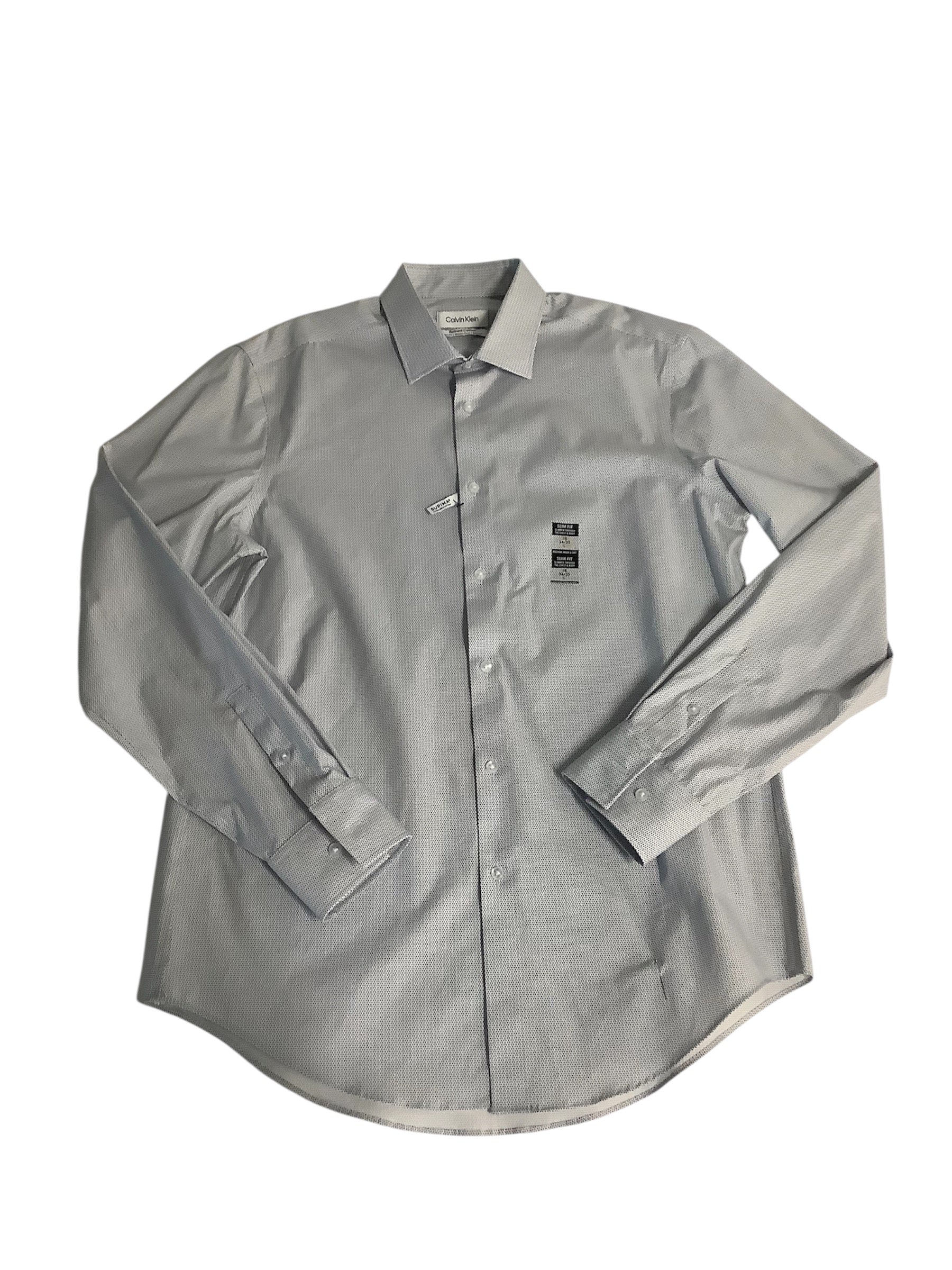 Calvin Klein Mens Slim fit Dress Shirt Large 16 in 34-35 White Geometric