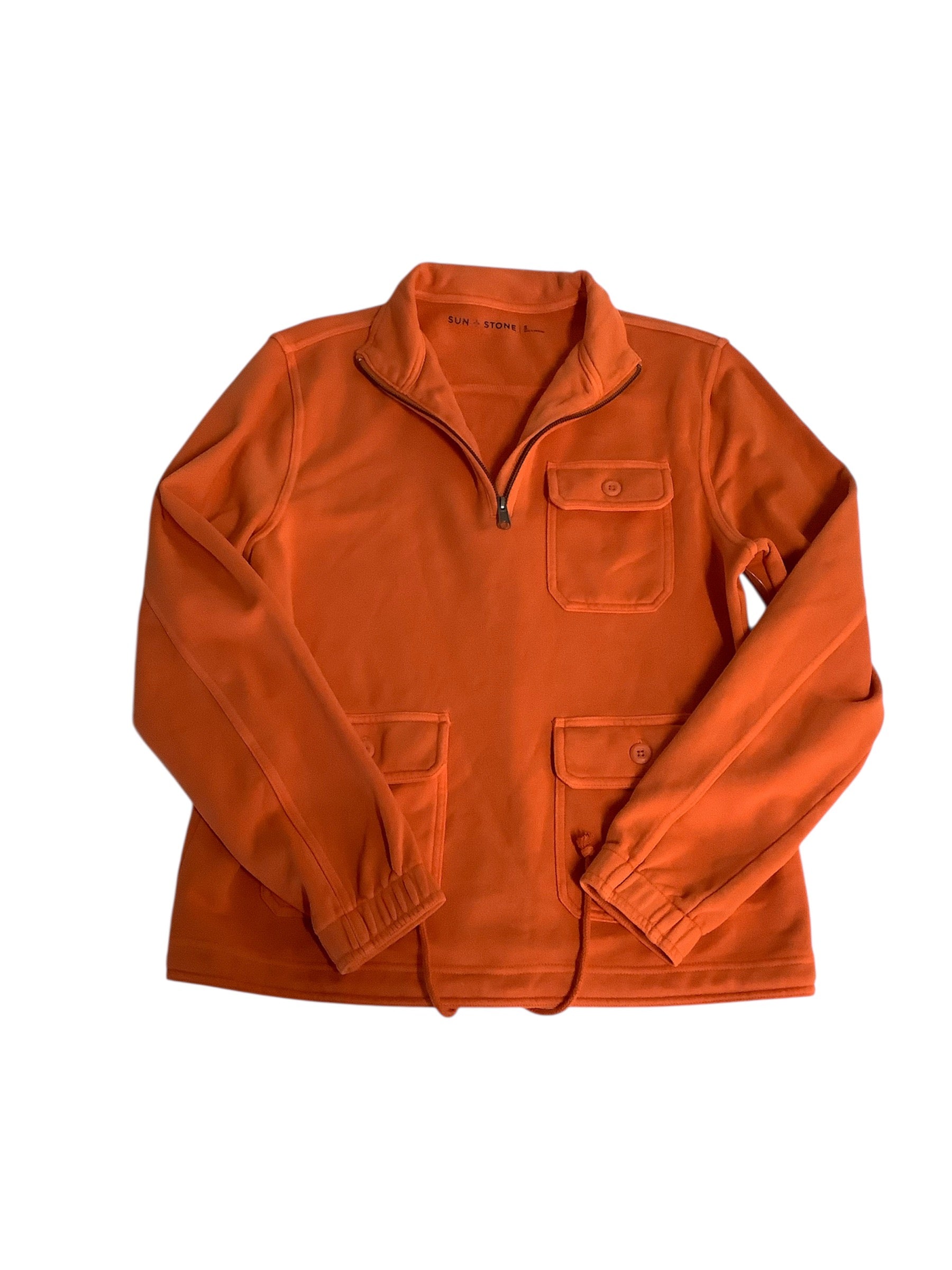 Sun + Stone Mens Classic fit Long Sleeve Quarter zip Sweatshirt Small Orange
