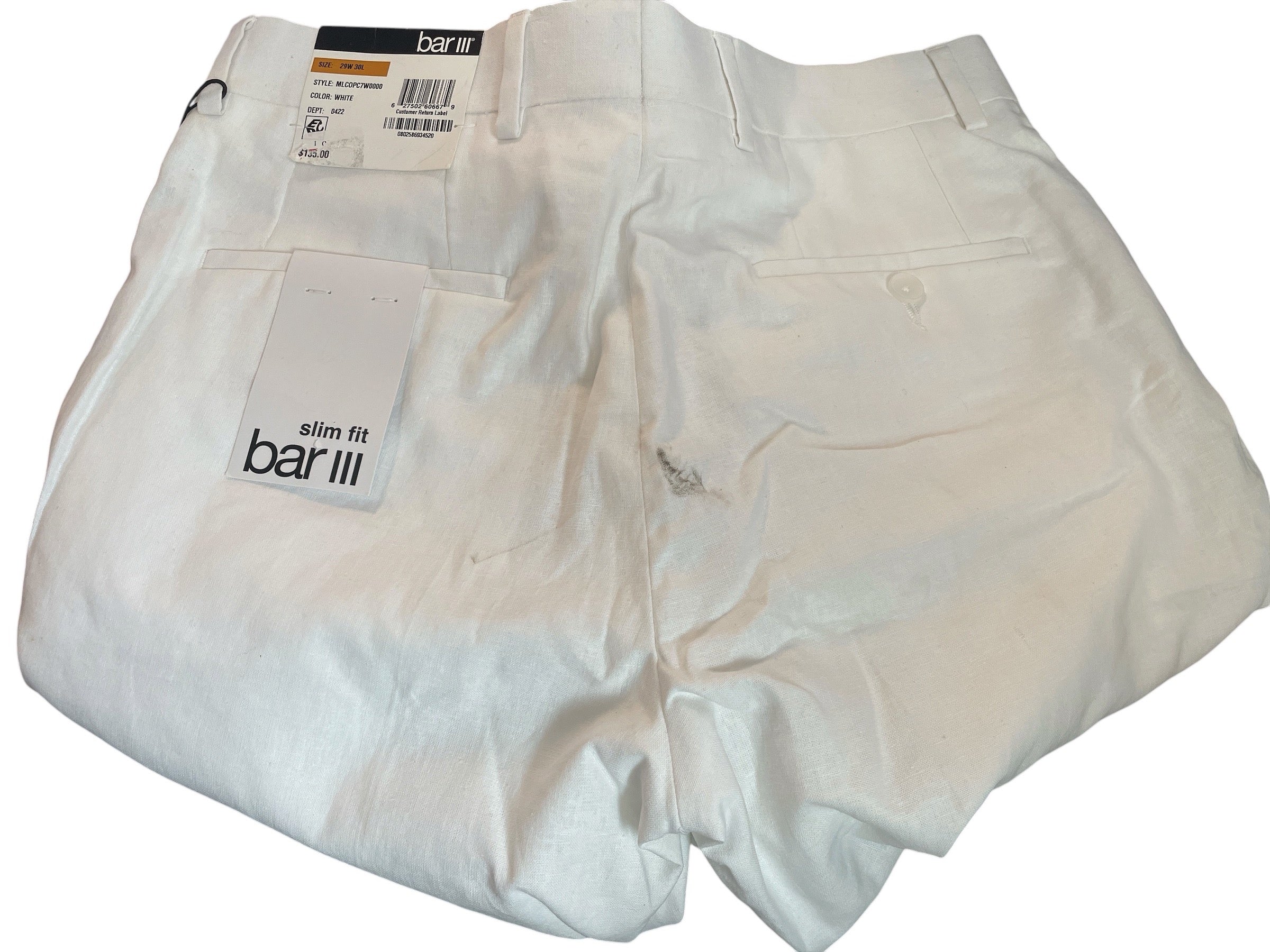 Bar Iii Mens Slim fit Dress Pants 29 / 30 White Solid Stretch