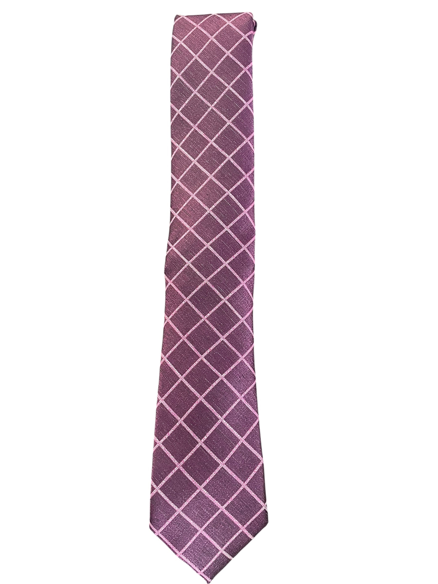 Alfani Mens Slim Neck Tie Purple Blossom Grid