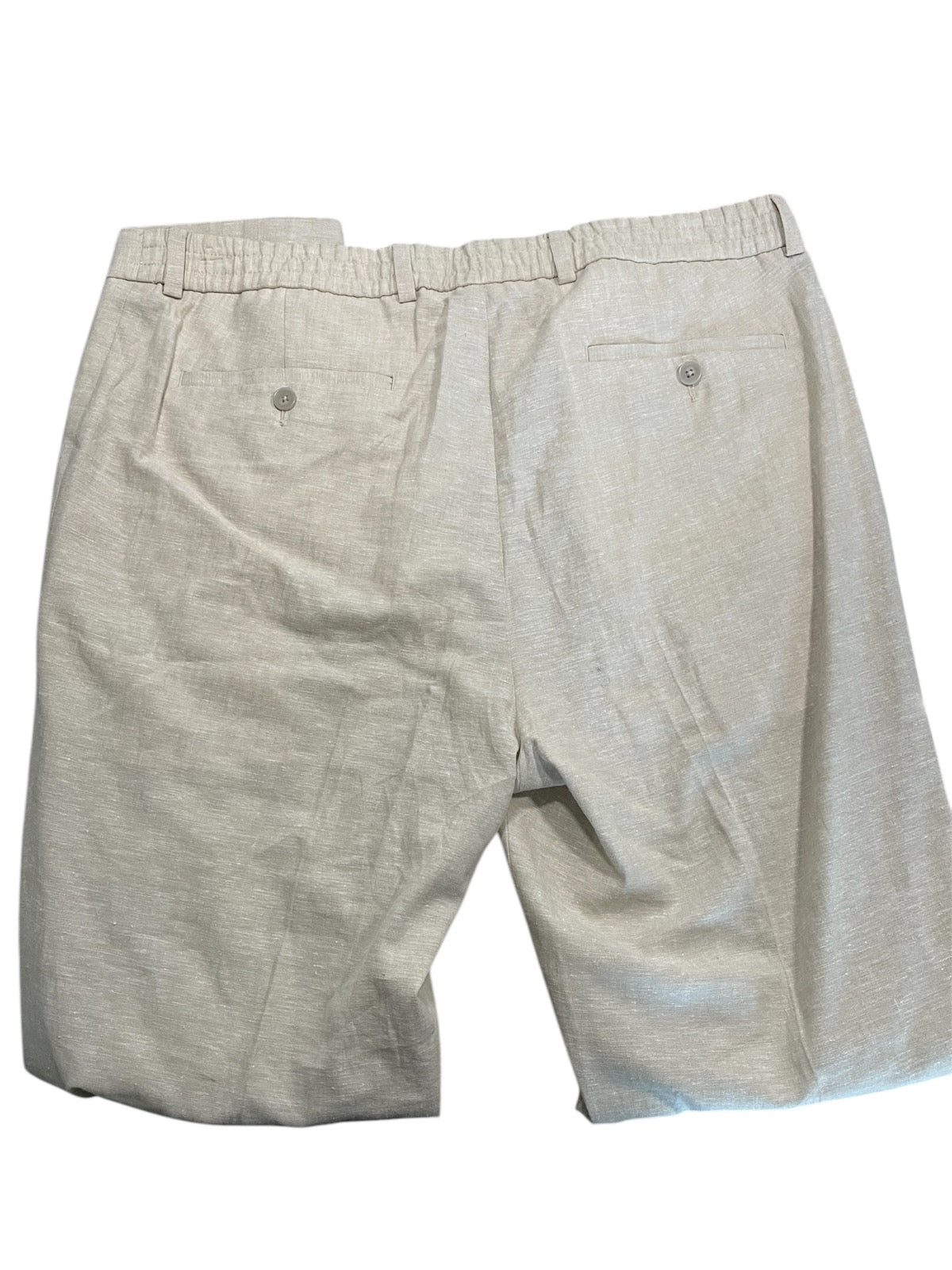 Kenneth Cole Reaction Mens Slim-Fit Stretch Linen Blend Pants Cream Tan 37 x 32