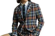 Ralph Lauren Unconstructed Madras Polo Sport Coat Blazer Small Plaid Navy Brown