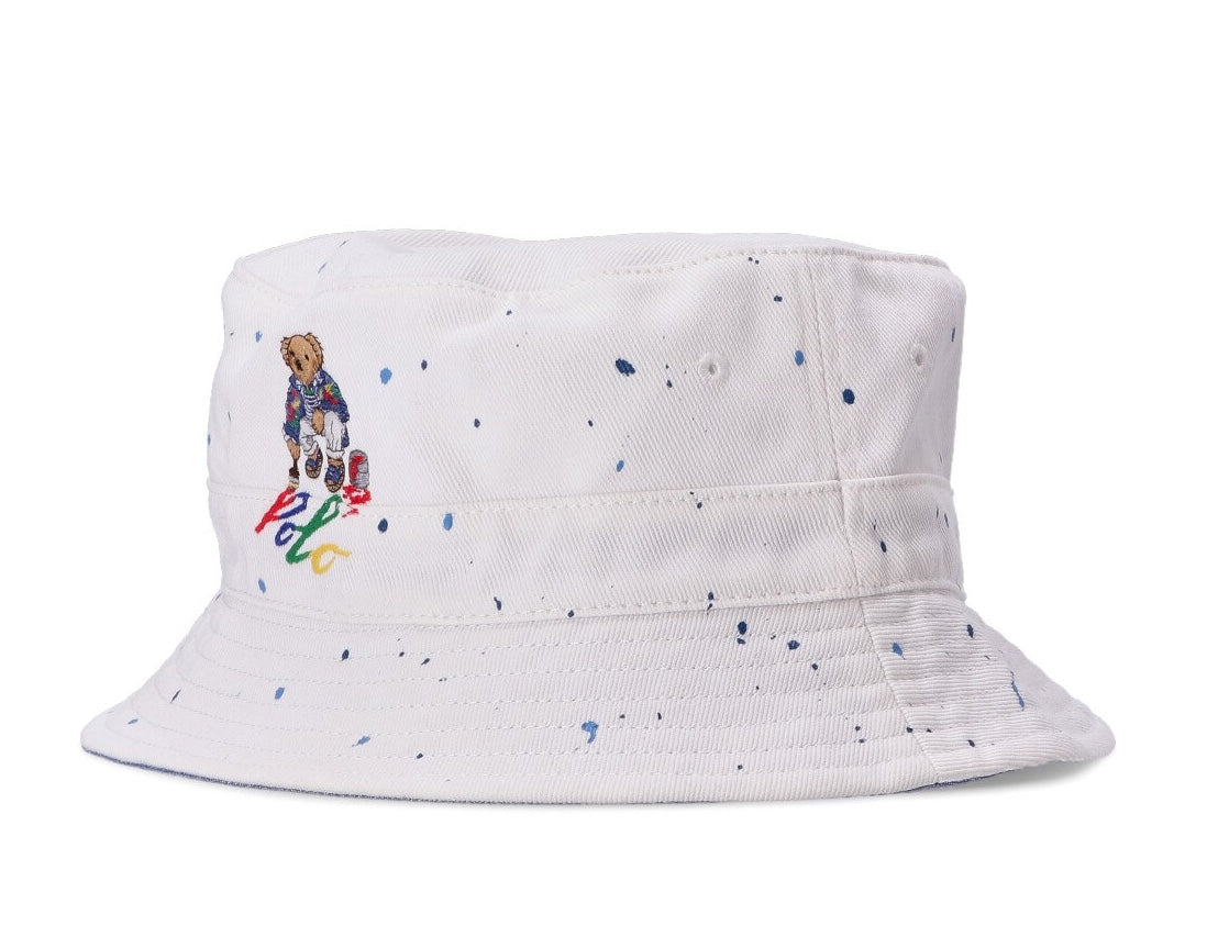 Polo Ralph Lauren Men's Splatter Bear Logo Bucket Hat White Multi Size Large
