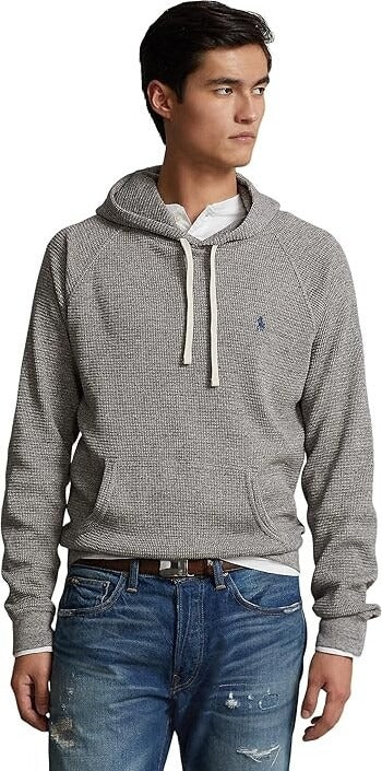 Polo Ralph Lauren Mens Waffle-Knit Hoodie Sweatshirt Small Grey