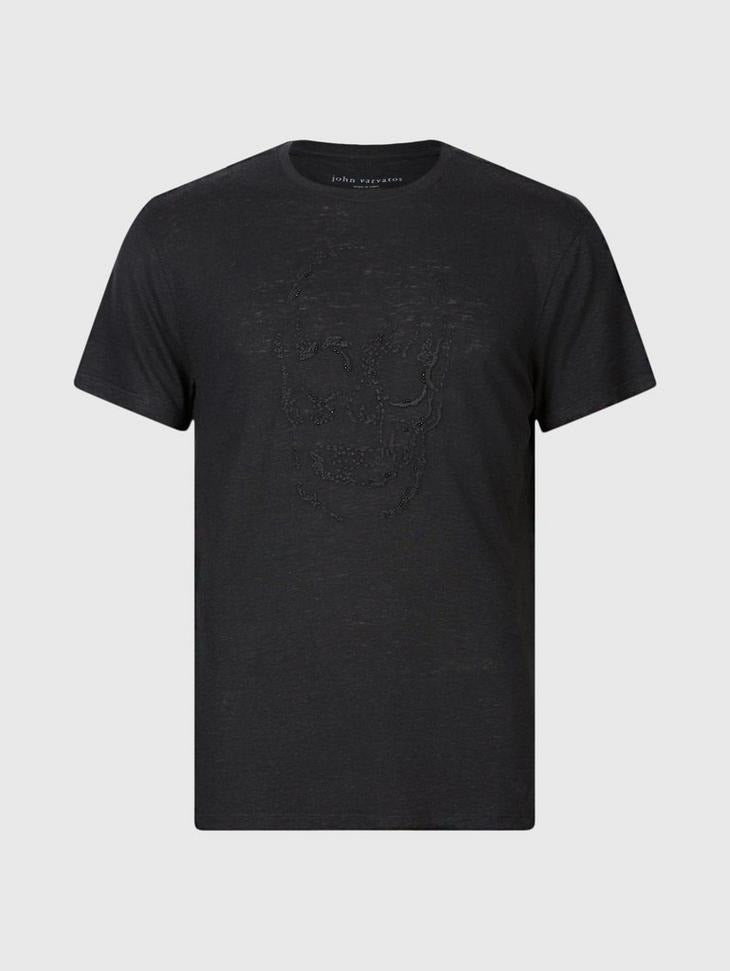 John Varvatos Mens Embellished Skull Knot T Shirt Medium Black