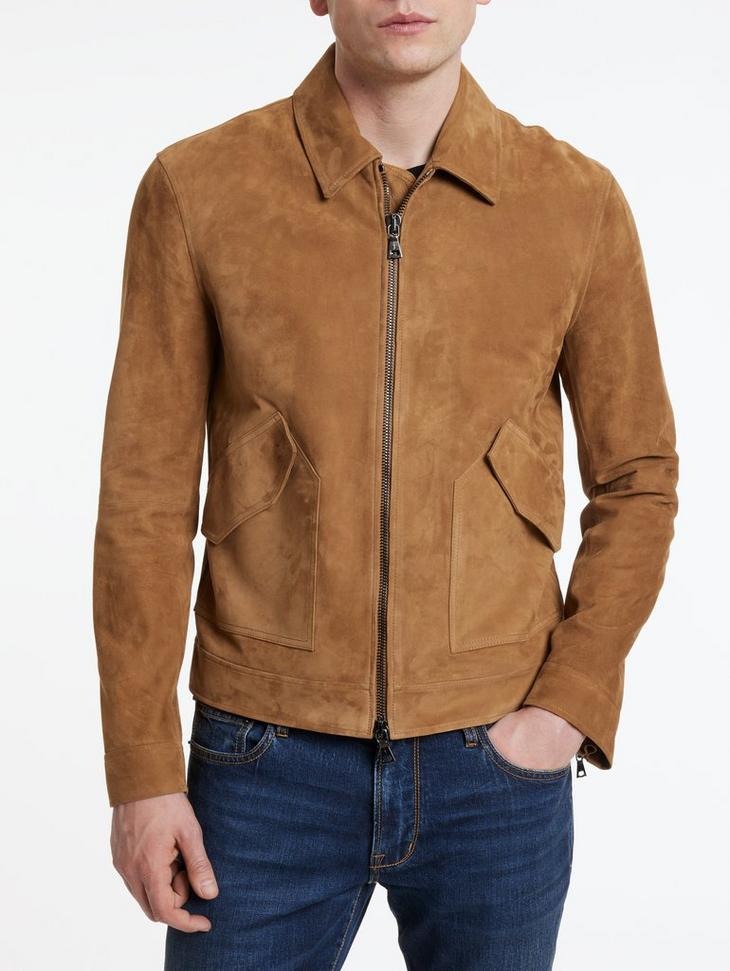 John Varvatos Mens Ellison Blouson Suede Leather Jacket Size 50 US 40 Copper