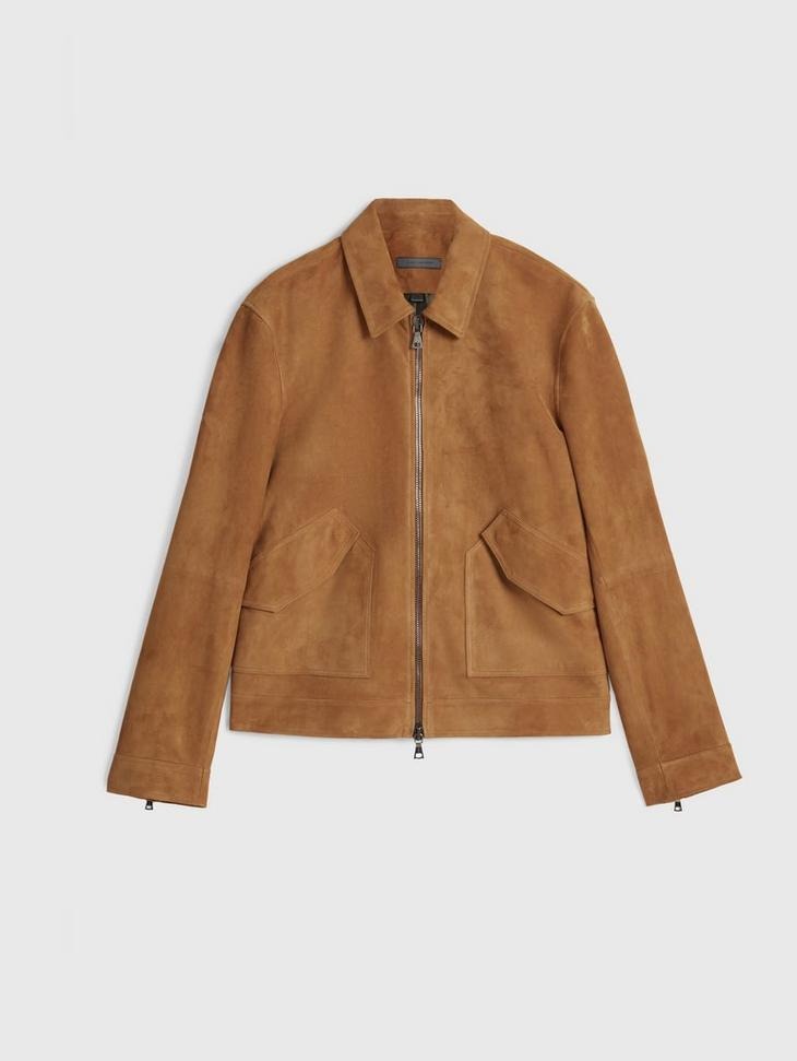 John Varvatos Mens Ellison Blouson Suede Leather Jacket Size 50 US 40 Copper