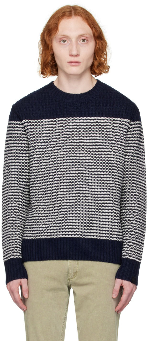 Rag & Bone Ernie Color Blocked Wool Sweater Large Navy Blue