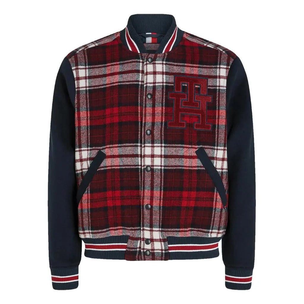 Tommy Hilfiger Men's Deep Rouge Tartan Varsity Jacket Large Red Blue