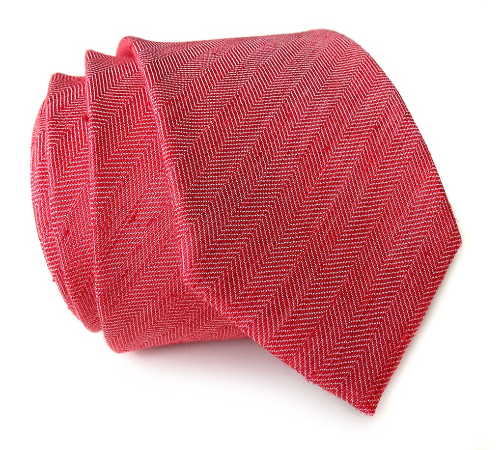 Tommy Hilfiger Men's Herringbone Linen Red Necktie Tie