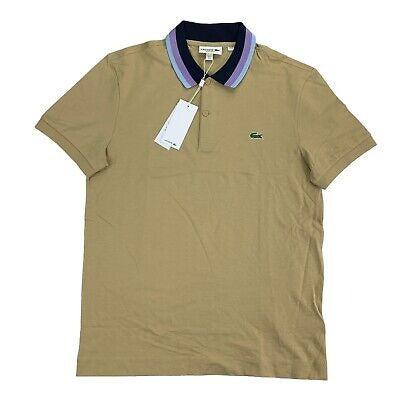 Lacoste Mens Regular Fit Striped Collar Short Sleeve Polo Shirt Lt Brown 9 - 4XL