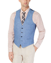 Bar III Mens Slim fit Button-Up  Suit Vest Large Blue Linen