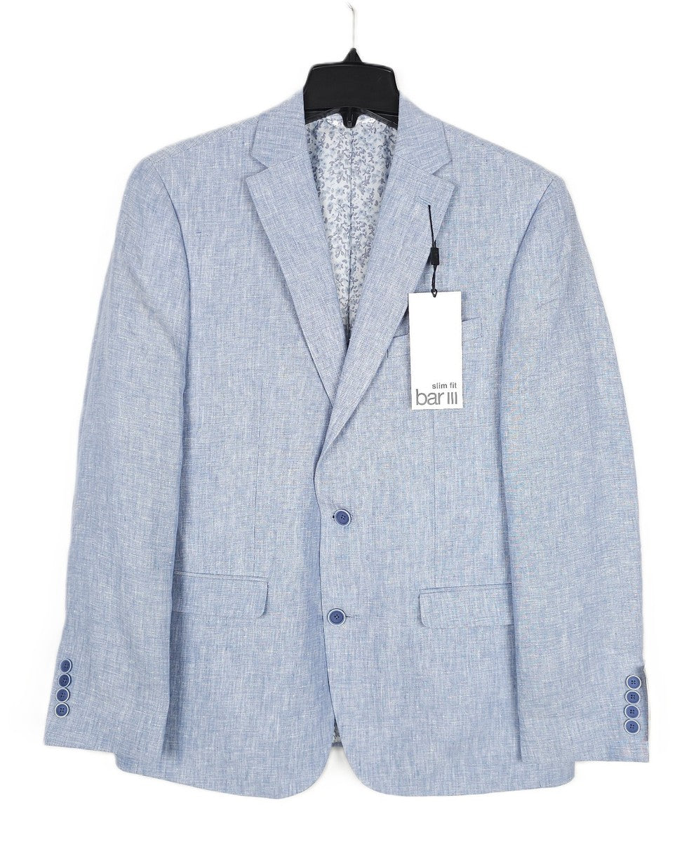Bar Iii Mens Slim fit Suit Jacket Blazer 36 S Light Blue Solid Stretch Linen