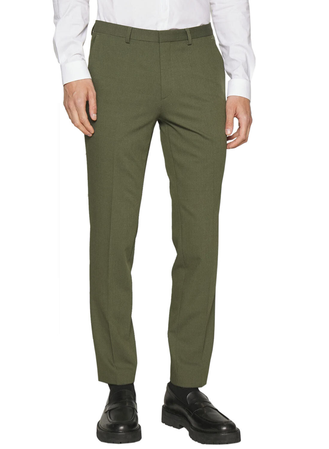Hugo Boss Mens Hesten Solid Extra Slim Fit Green Dress Wool Blend Pants 32