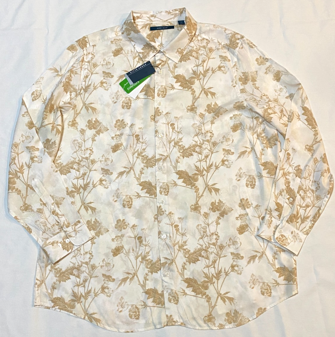 Perry Ellis Men Regular fit Long Sleeve Button-Up Shirt XXL White Floral