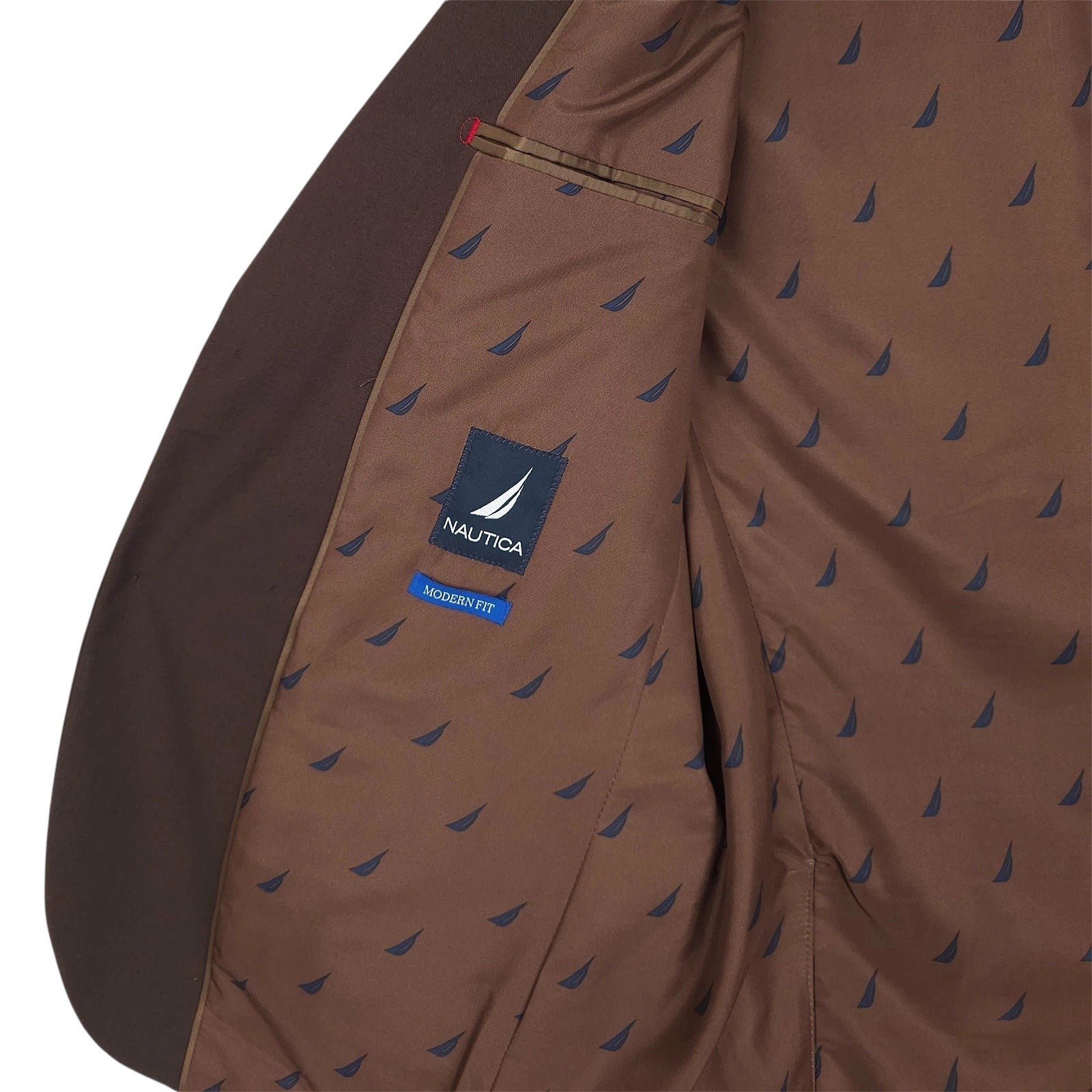 Nautica Mens Modern Fit 2 Piece Suit 40 R / 34 Waist Brown Solid Stretch