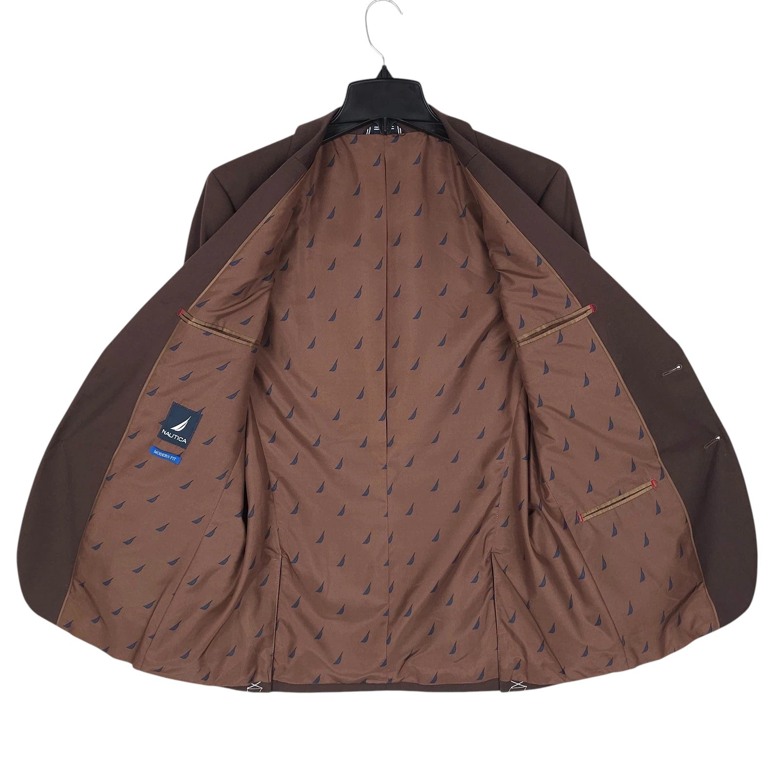 Nautica Mens Modern fit 2 Piece Suit 36 S / 30 Waist Brown Solid Stretch