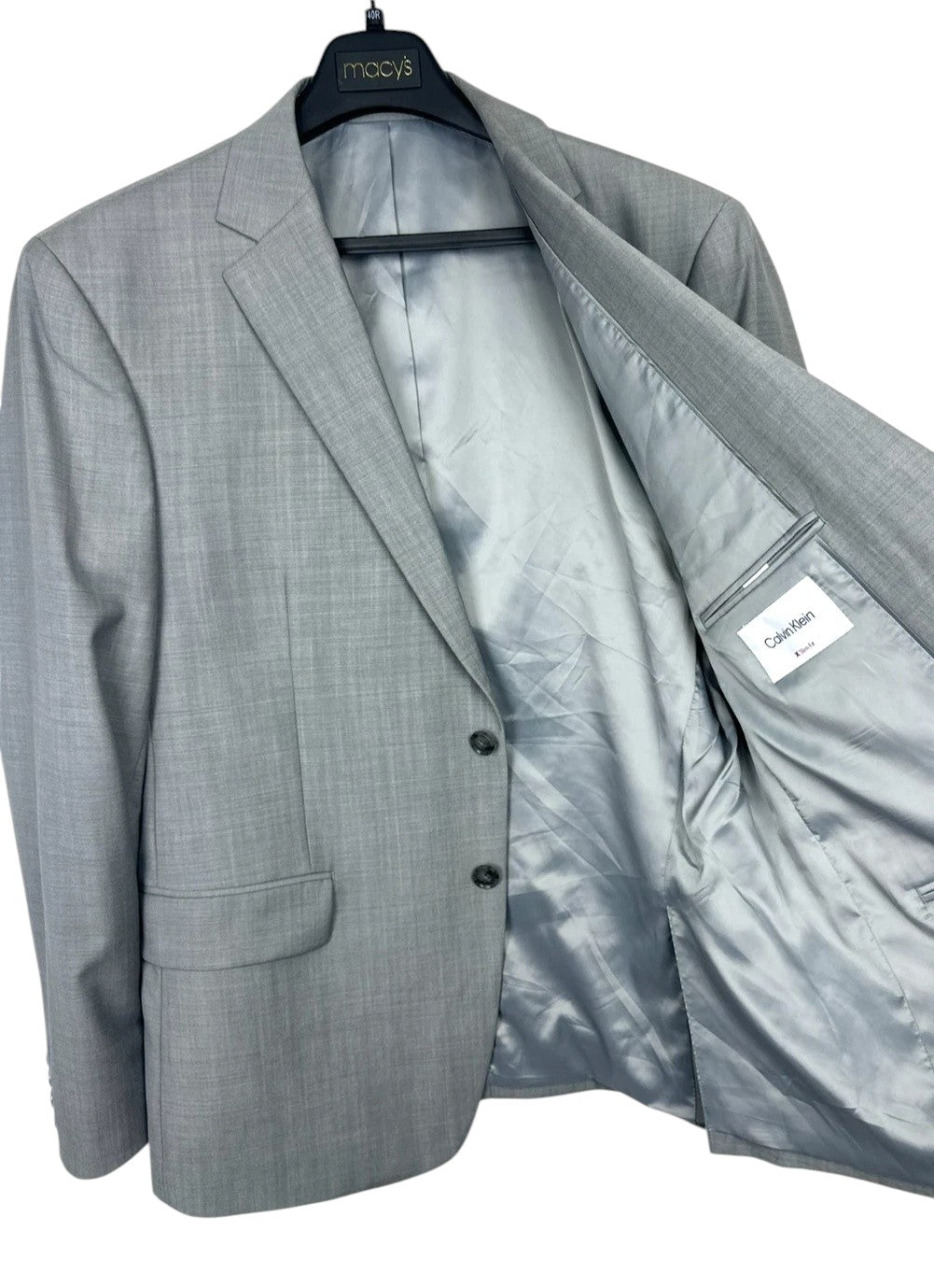 Calvin Klein Mens Slim fit Sport Coat Blazer 44 L Light Grey Solid Stretch Wool