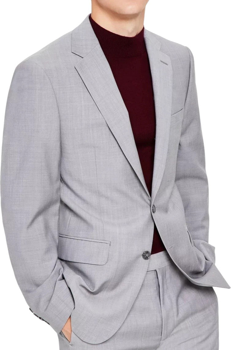 Calvin Klein Mens Slim fit Sport Coat Blazer 44 L Light Grey Solid Stretch Wool