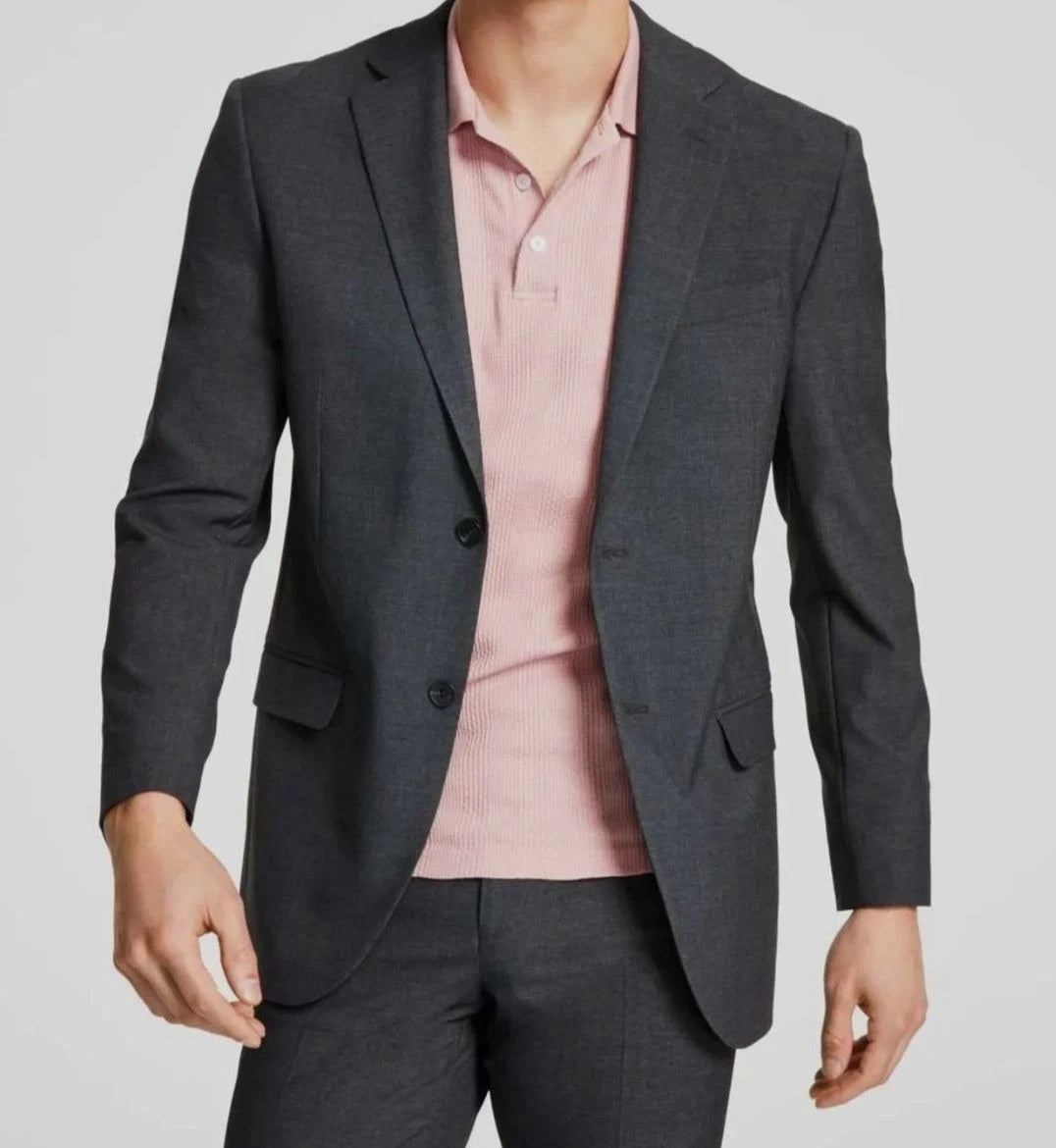 Dkny Mens Modern fit 2 Piece Suit 44 R Pants 37 / 32 Charcoal Gray Solid