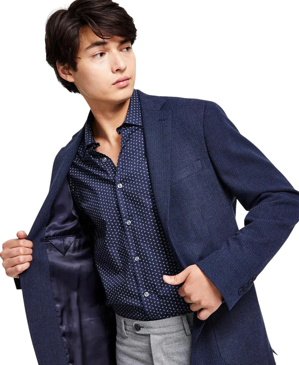 Calvin Klein Mens Slim fit Wool Textured Sport Coat Blazer 34 R Navy Blue Solid
