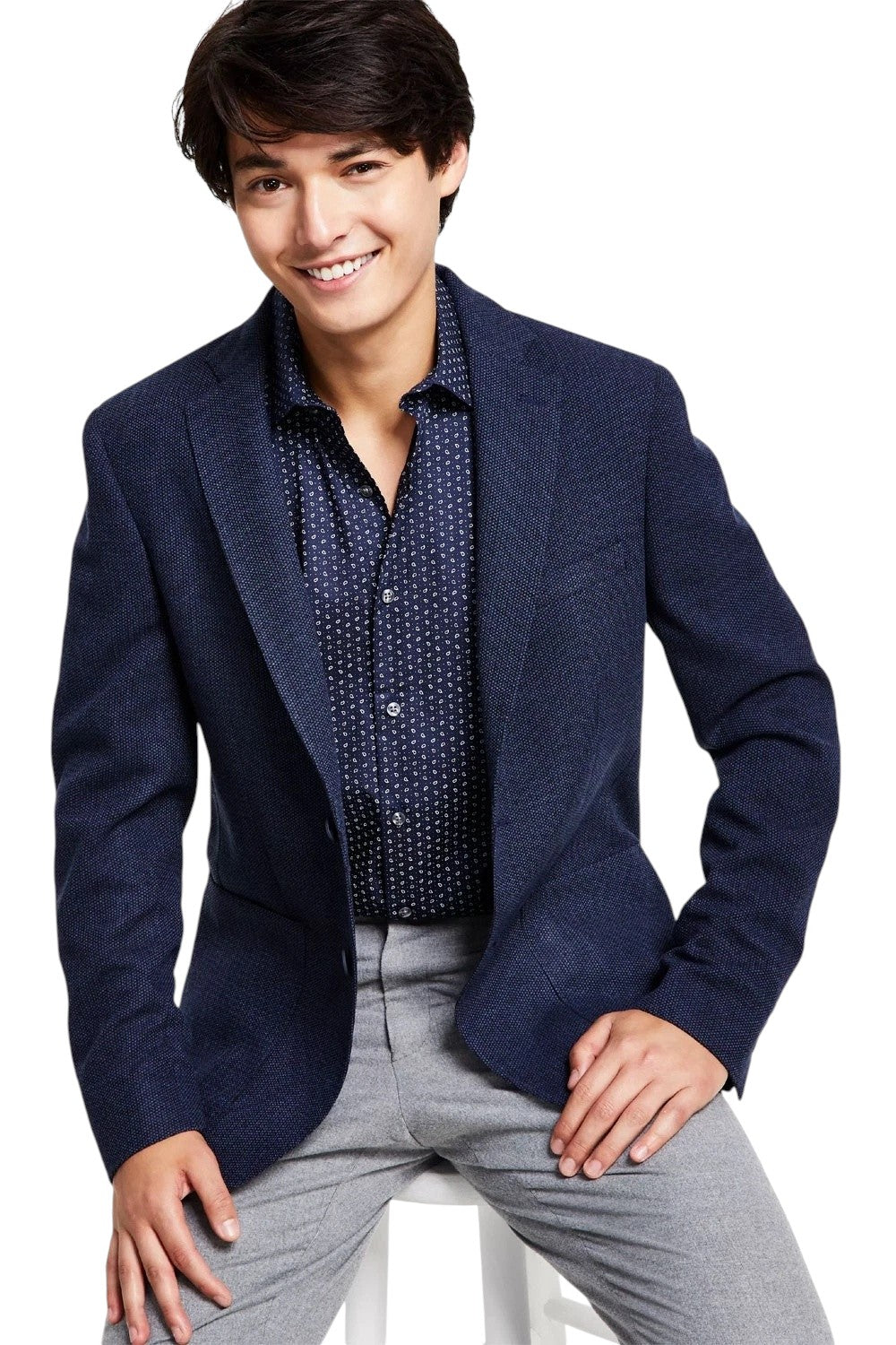 Calvin Klein Mens Slim fit Wool Textured Sport Coat Blazer 34 R Navy Blue Solid
