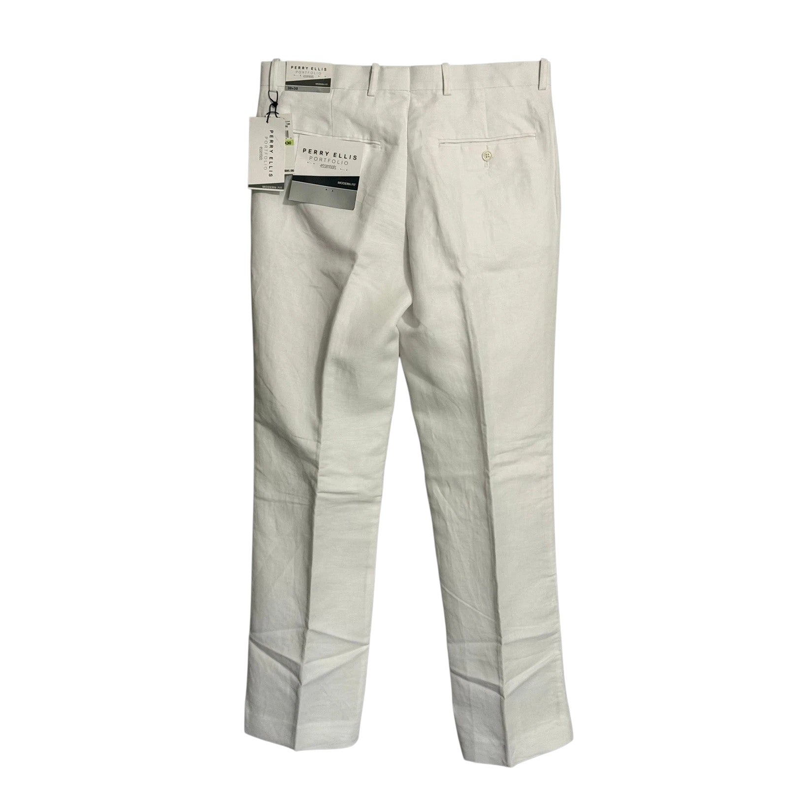 Perry Ellis Portfolio Mens Modern fit Linen Cotton Dress Pants 40 / 32 Off White