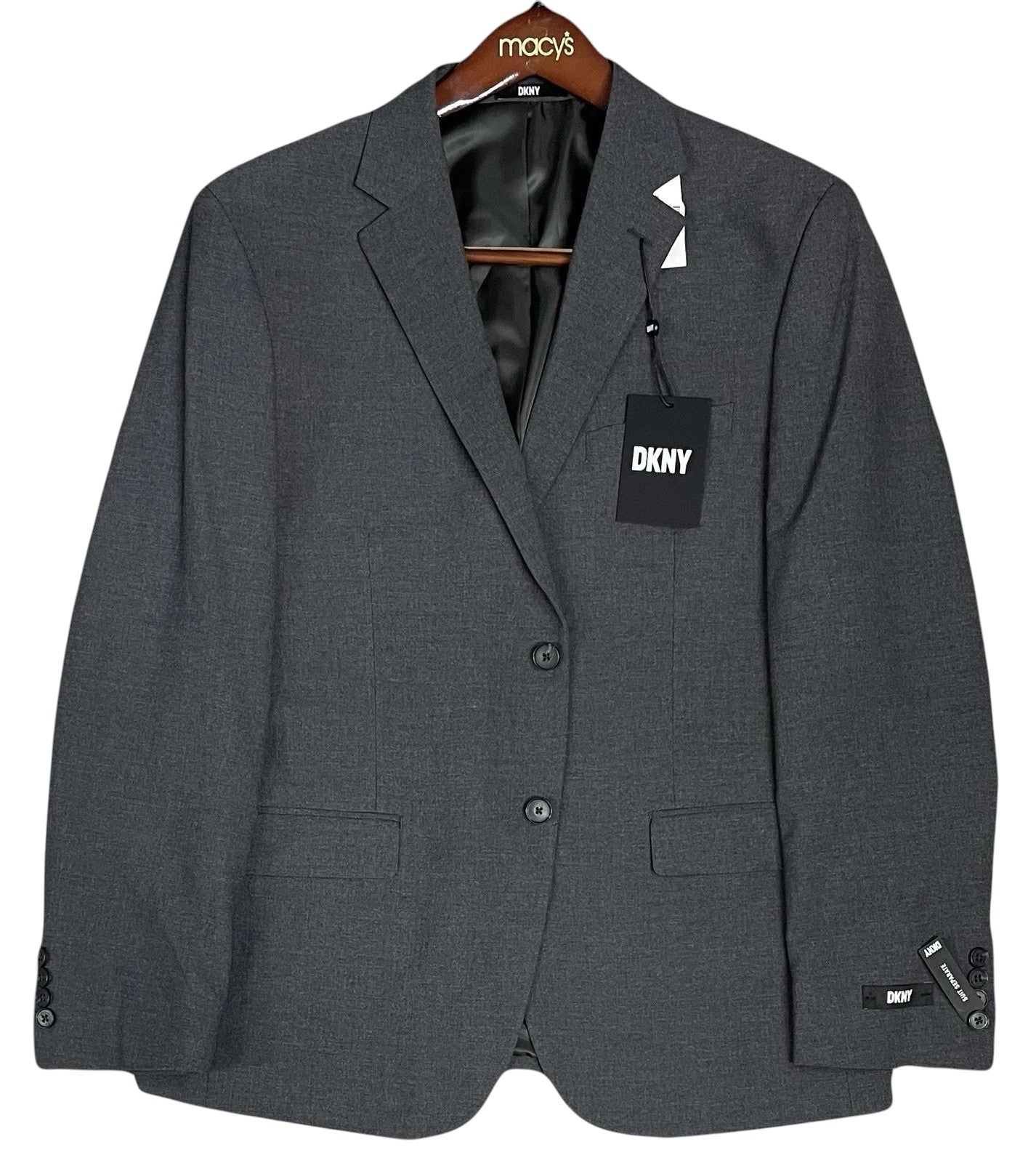 Dkny Mens Modern fit 2 Piece Suit 52 R / 47 Waist Charcoal Gray Solid
