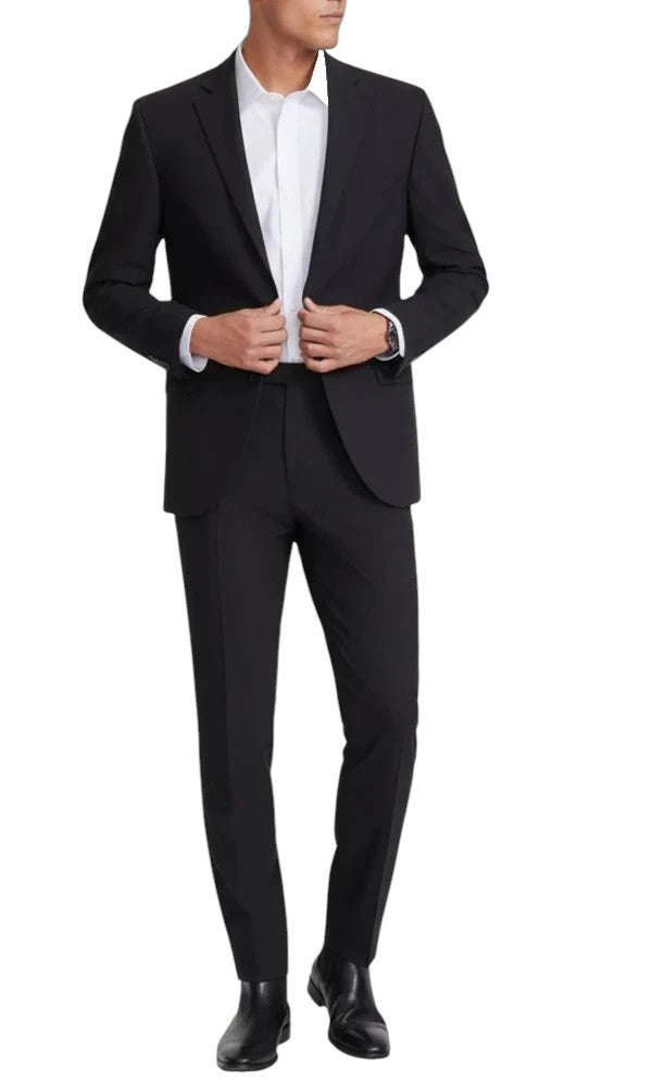 Dkny Mens Modern fit 2 Piece Suit 44 L Pants 37 / 34 Black Solid