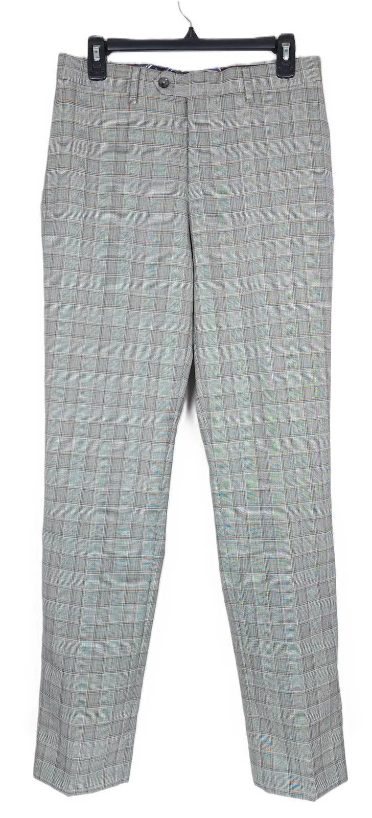 Tallia Mens Slim-Fit Plaid Wool Suit Dress Pants Brown Grey 30 x 30