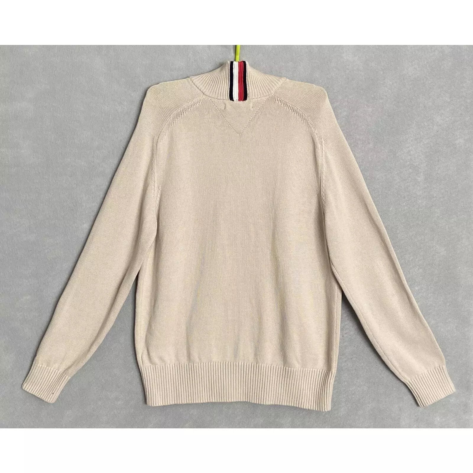 Tommy Hilfiger Mens Quarter Zip Sweater Beige Large