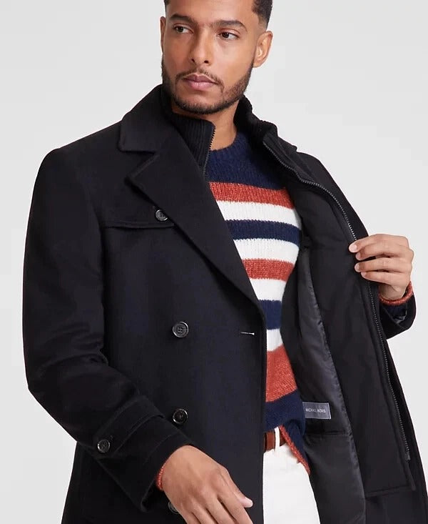 Michael Kors Mens Classic fit Double Breasted Overcoat Coat 38 S Black Wool