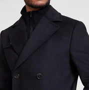Michael Kors Mens Classic-Fit Wool Bib Double Breasted Overcoat Coat 46R Black