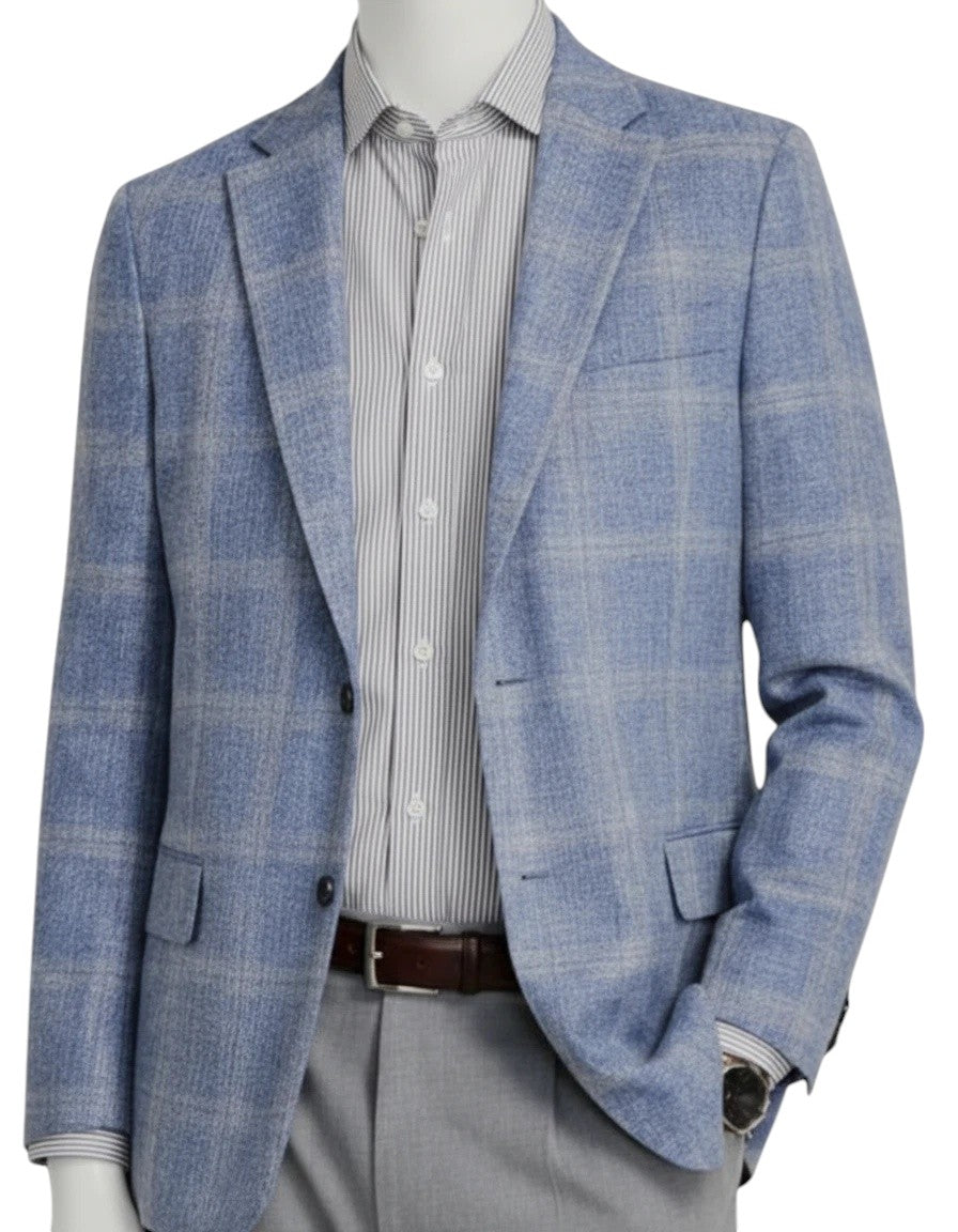 Tommy Hilfiger Mens Modern fit Sport Coat Blazer 40 L Powder Blue Plaid Stretch