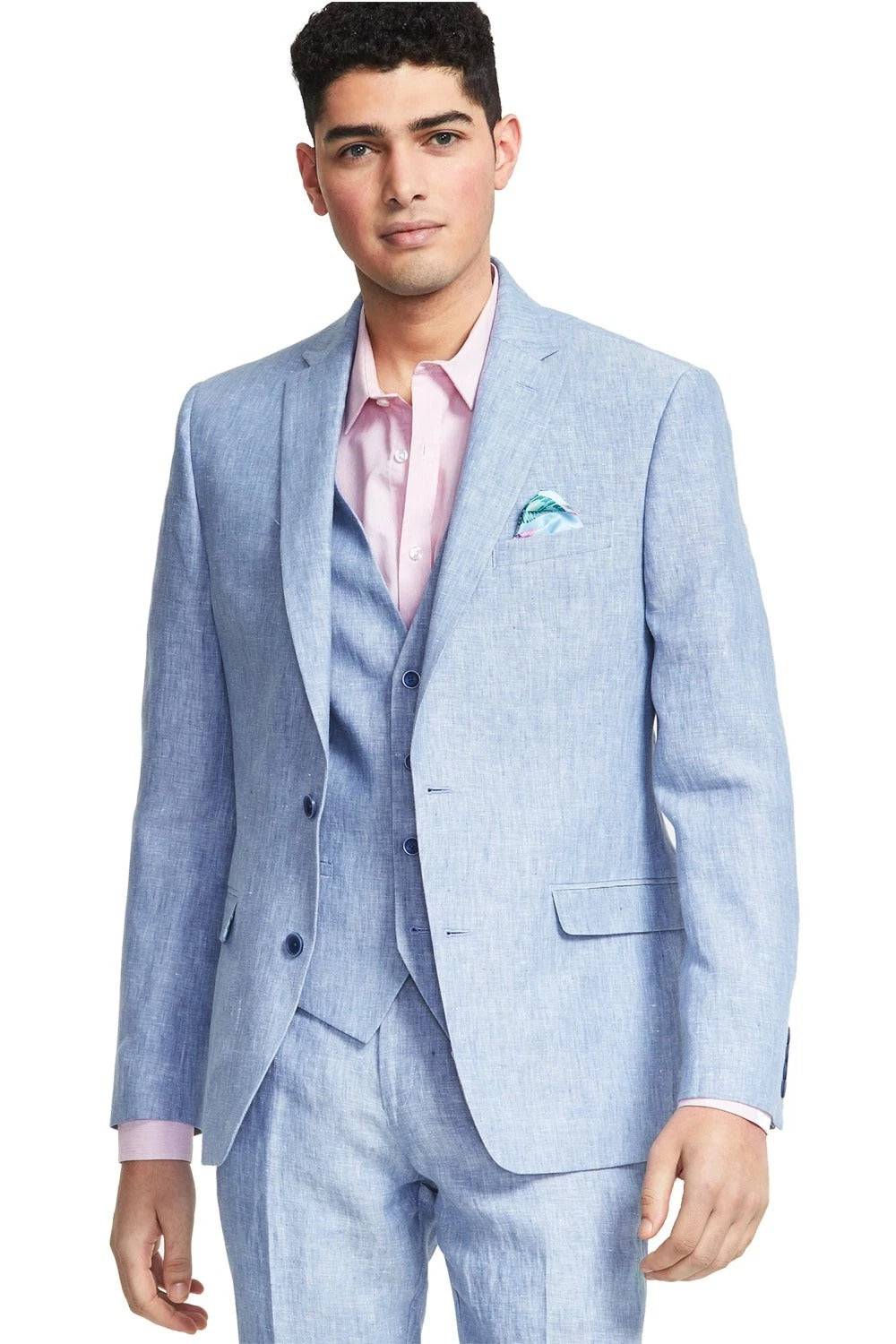 Bar Iii Mens Slim fit Suit Jacket Blazer 44 R Light Blue Solid Linen