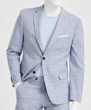 Alfani Mens Slim fit Suit Jacket Blazer 36 R Light Blue Plaid Stretch