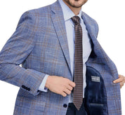 Michael Kors Mens Classic fit Sport Coat Blazer 36 R Light Blue Beige Plaid