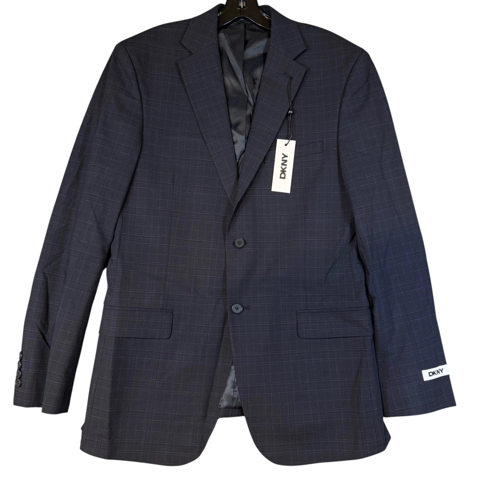 Dkny Mens Modern fit 2 Piece Suit 42 L / 35 Waist Navy Blue Plaid