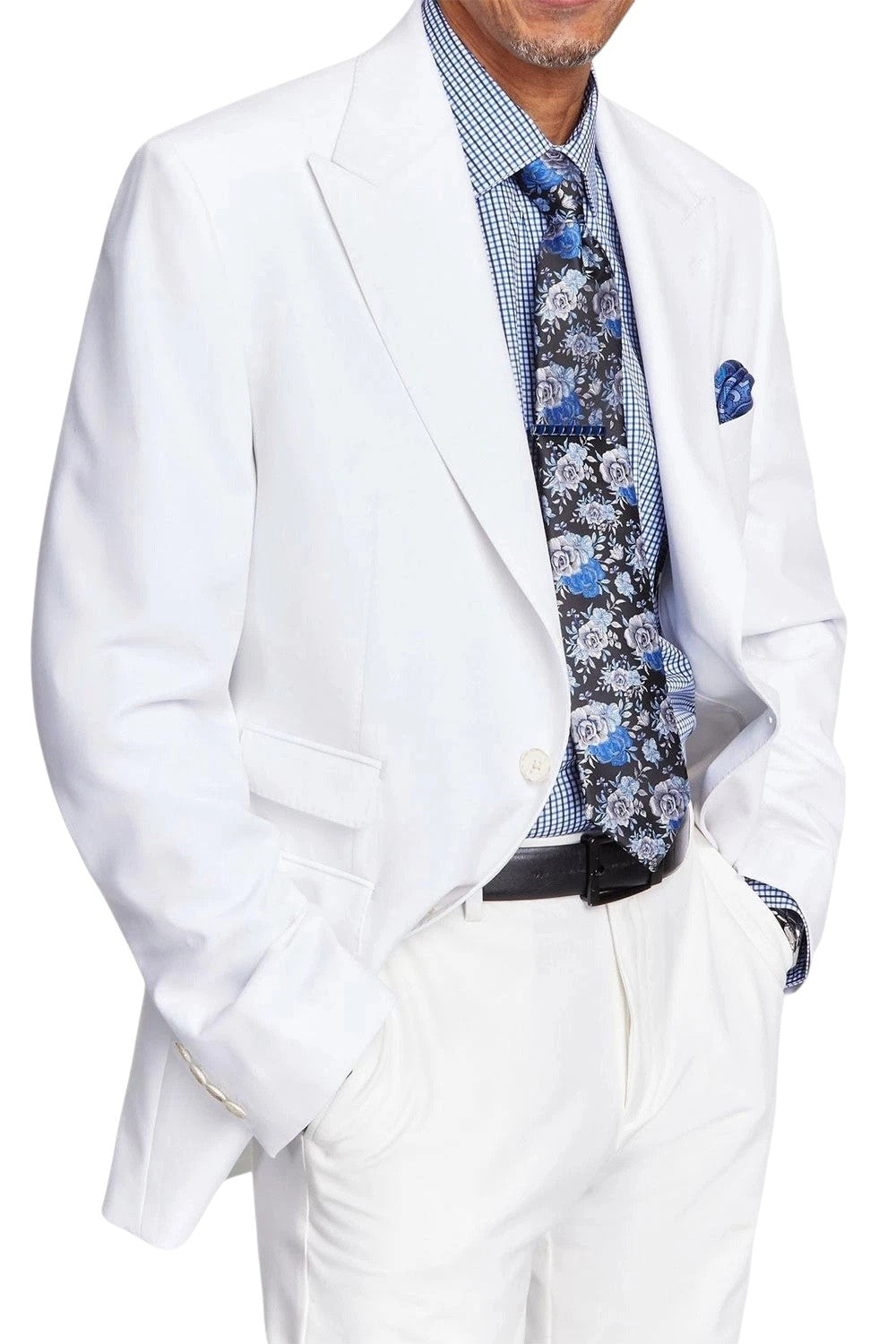 Tayion Mens Classic fit Suit Jacket Blazer 48 R White Herringbone Linen Linen