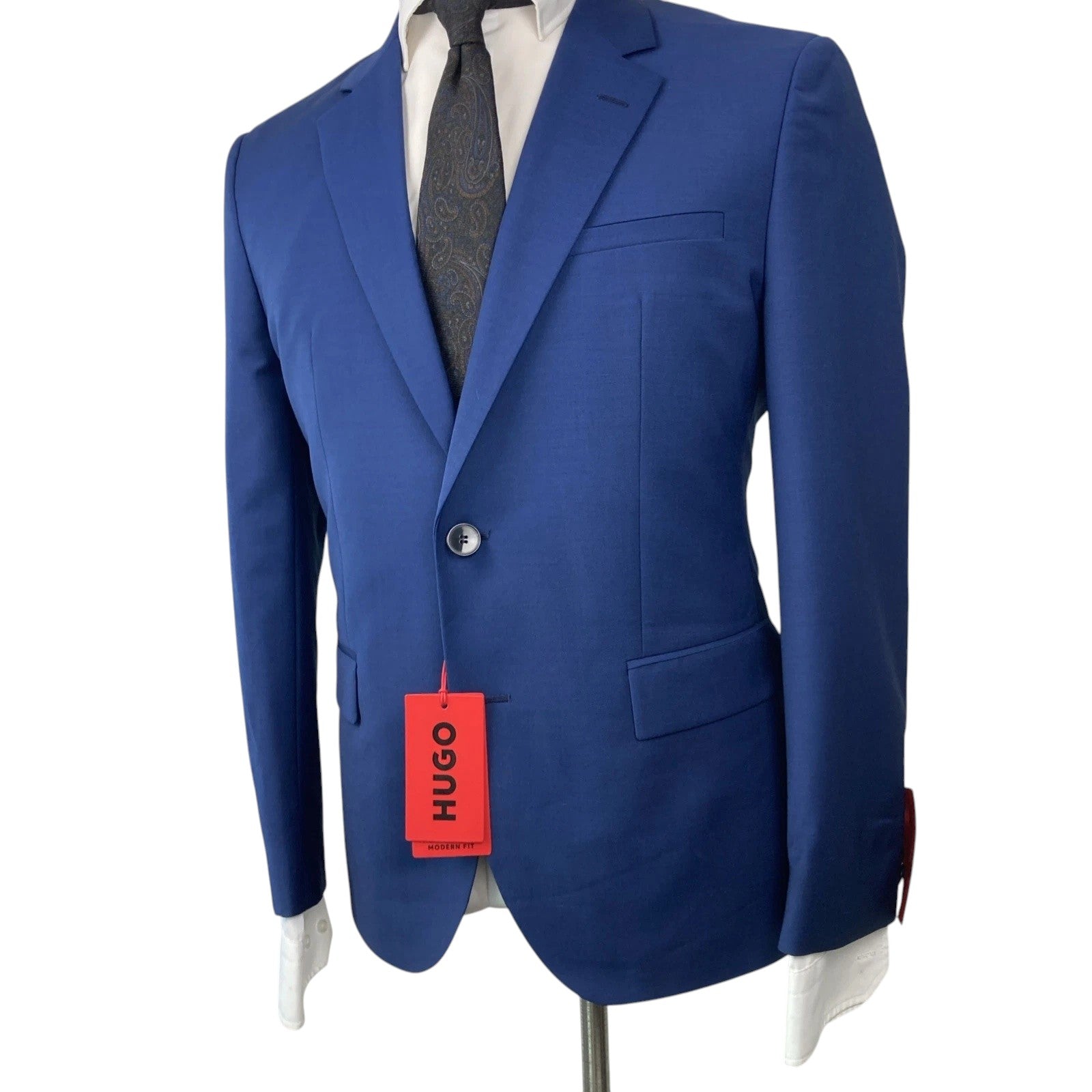 Hugo Boss Mens Modern fit Wool Suit Jacket Blazer 42 R Blue Solid Stretch