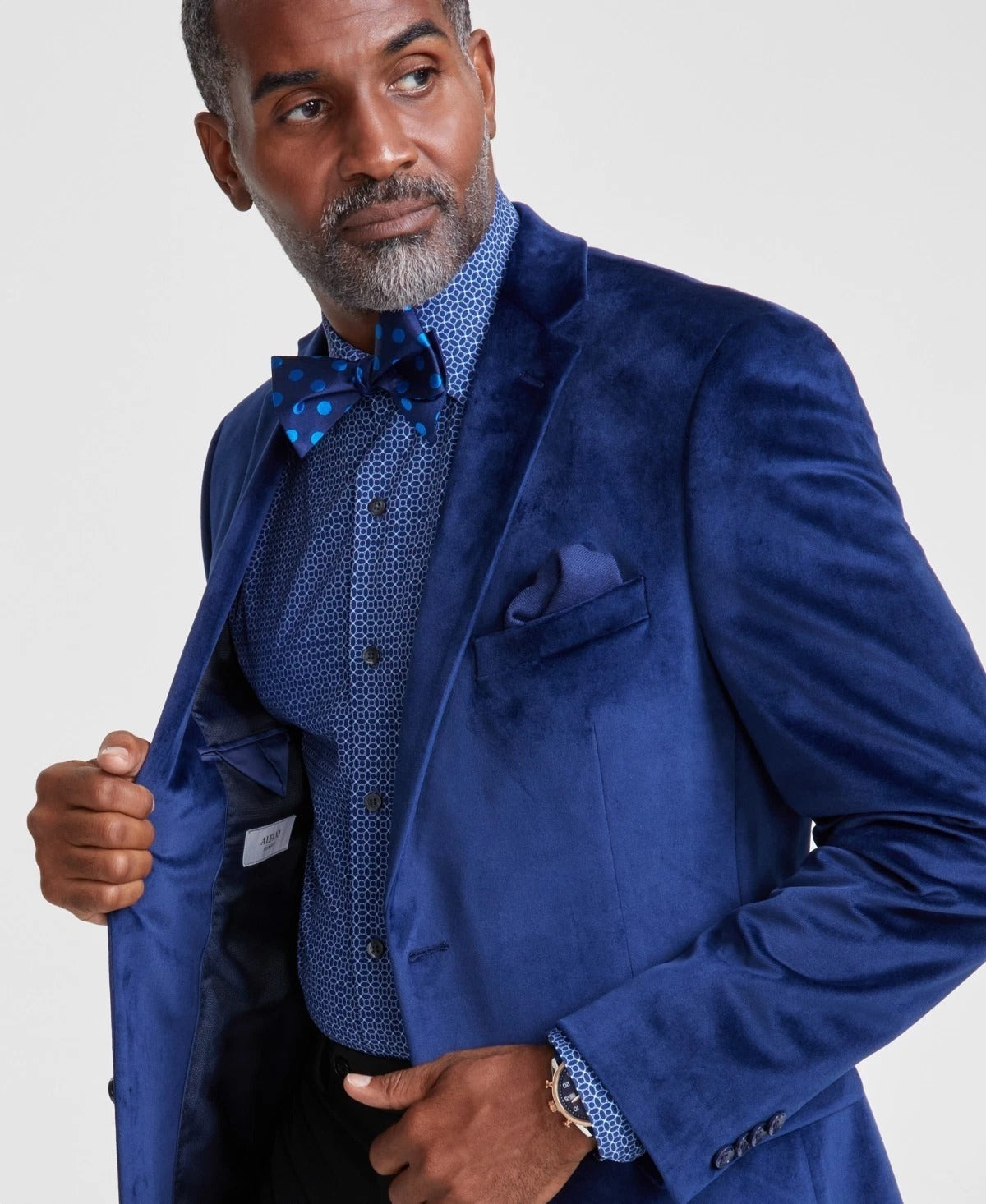 Alfani Mens Slim fit Velvet Sport Coat Blazer 36 S Navy Blue Solid