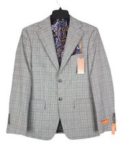 Tallia Men's Slim Fit Wool Sport Coat Blazer Grey Brown 36S Plaid